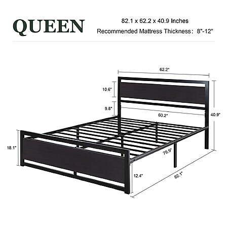 Amolife Metal Platform Bed Frame w/ Wooden Headboard (Queen; Black) $138.29 + Free Shipping