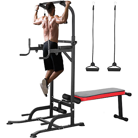 Pirecart 400-Lb Capacity Power Tower w/ Adjustable Pull-Up Bar, Dip Station & Folding Weight Bench $146 + Free Shipping