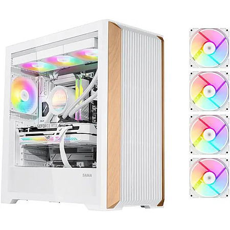 SAMA Z60 ATX Mid Tower PC Case w/ Walnut Wood & 4x 140mm ARGB Fans (White) $49.99 + Free Shipping