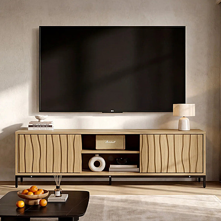 59" Wrought Studio Wave Pattern Modern TV Stand (Natural/Black)