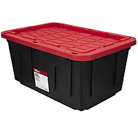 Hyper Tough Large Storage Bin, 27 Gallon Plastic Storage Container with Snap-On Lid, Black and Red - $9.97