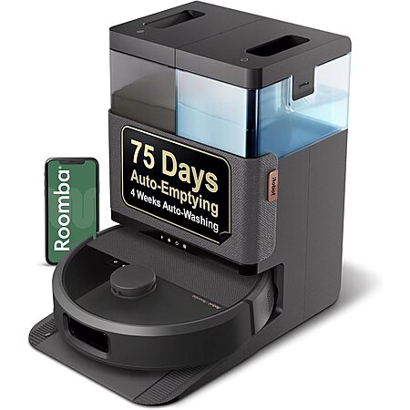 iRobot Roomba Plus 505X Combo Robot Vacuum & Mop + AutoWash Dock, Auto‑Empties up to 75 Days, Extending Spinning Mop Pads, Pad Wash & Heated Drying, Avoids Obstacles, LiDAR $479.99