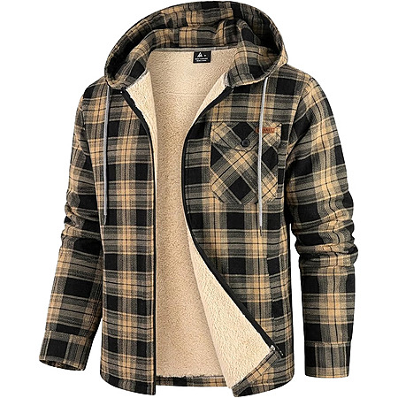 ZITY Mens Flannel Jacket Plaid Zip Up Hoodie Fleece Jacket Sherpa Lined Sweatshirt Warm Winter Coat with Pocket