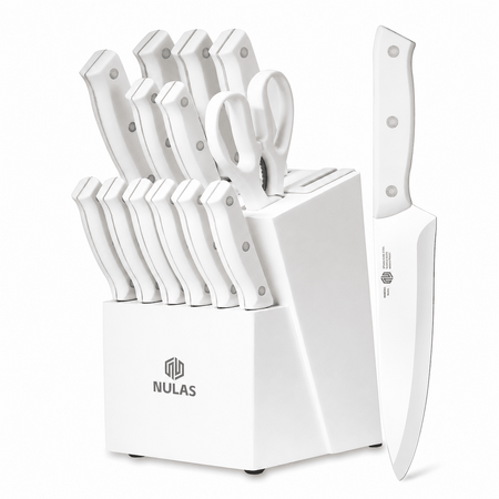 NULAS Knife Set, 14 Piece Kitchen Knife Set with Block Self Sharpening, Stainless Steel Dishwasher Safe, Anti-slip Handle, White at Walmart.