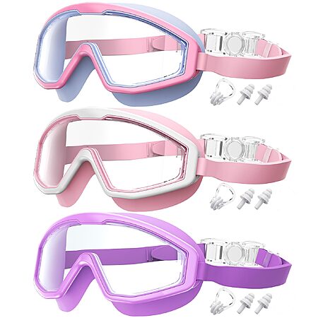 QALLY Kids Swim Goggles, 3 Pack Swimming Goggles for Kids 4-16