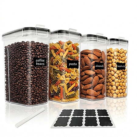 NULAS Airtight Food Storage Containers with Lids, 4pcs BPA-Free Plastic Meal Prep Containers & Kitchen Pantry Organization Canisters 135.2 fl oz,Black