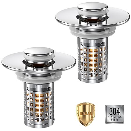 Sink Stopper Hair Catcher, Pop-up Sink Drain Strainer with Removable Stainless Steel Strainer Basket Hair Catcher(2PCS)