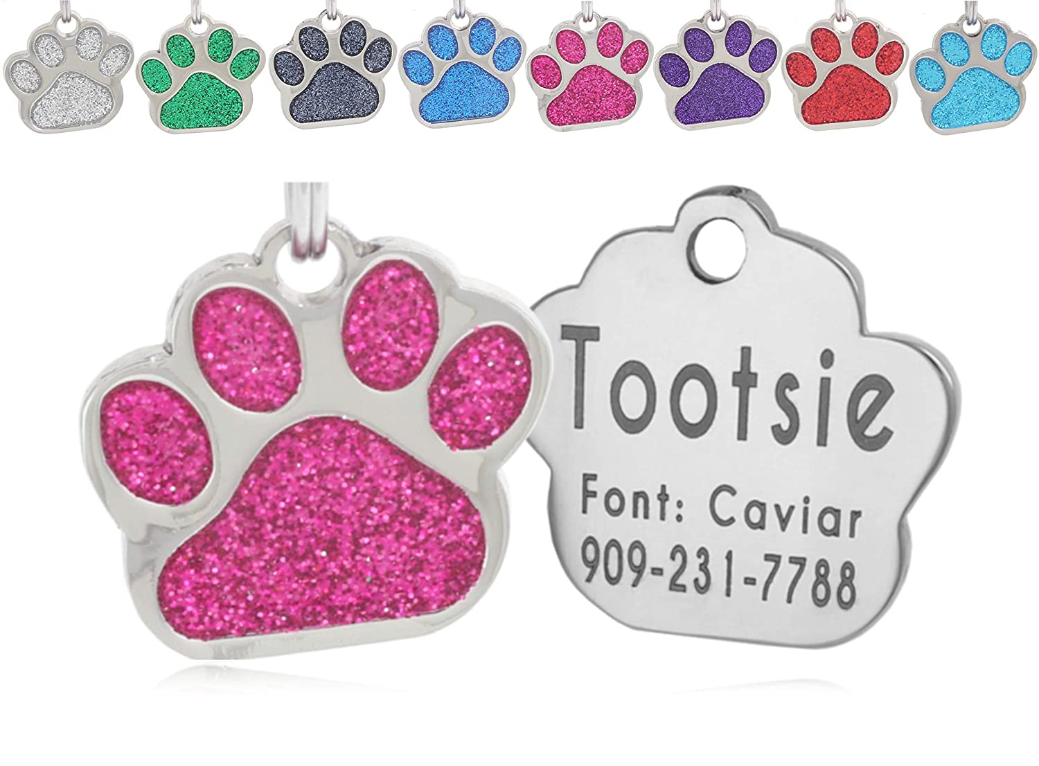 io tags Pet ID Tags, Personalized Dog Tags and Cat Tags, Custom Engraved, Easy to Read, Cute Glitter Paw Pet Tag $3 + Free Shipping