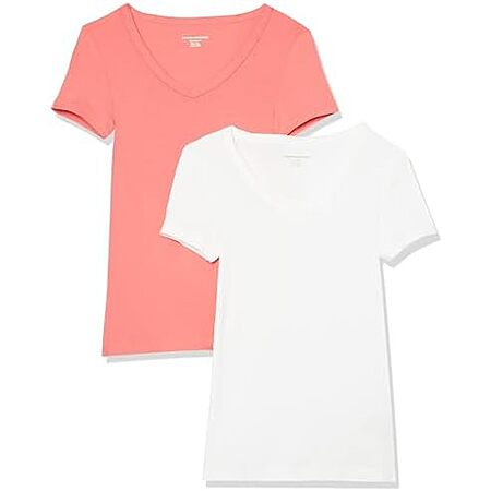 $5.16 XXL 2-Pack Amazon Essentials Womens V-Neck T-Shirt (White/Hot Pink, XXL)