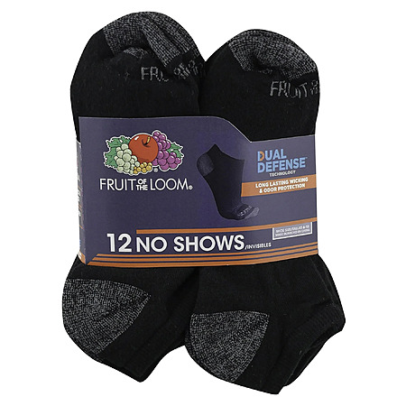 $7.30 12-Pack Fruit of the Loom Men's Dual Defense No Show Socks (Black ...