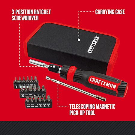 $16.98 26-Piece Craftsman Multi-Bit Ratcheting Screwdriver Set with Magnetic Pickup Tool (‎CMHT68001)