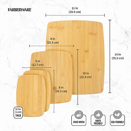 $9.74 4-Piece Farberware Kitchen Bamboo Cutting Board Set (11x14", 8x10" & two 5x8") Amazon