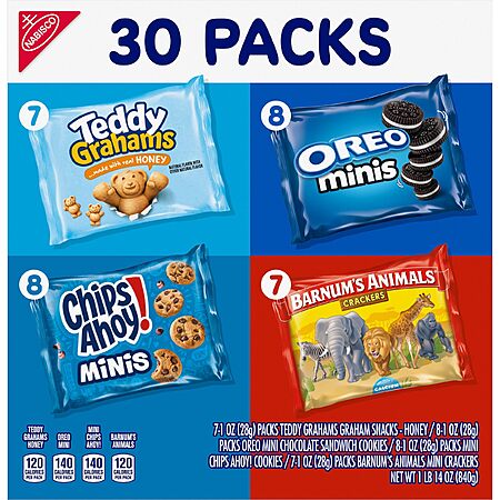 $8.43 for 30 Count Nabisco  Variety Pack (Oreo Mini, Chips Ahoy! Mini, Teddy Grahams Honey & Barnum's Animal Crackers) with S&S