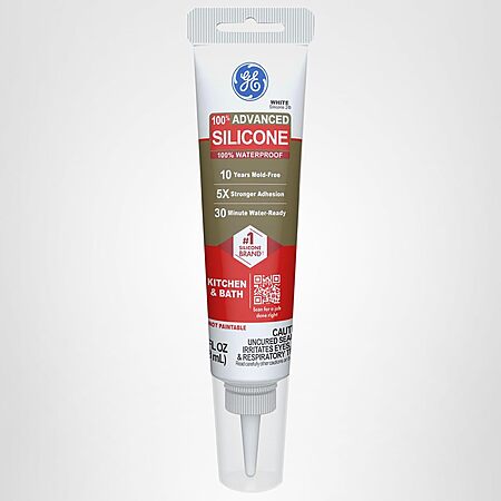 GE Advanced Silicone Caulk for Kitchen & Bathroom, White, 2.8 fl oz Tube $5.99