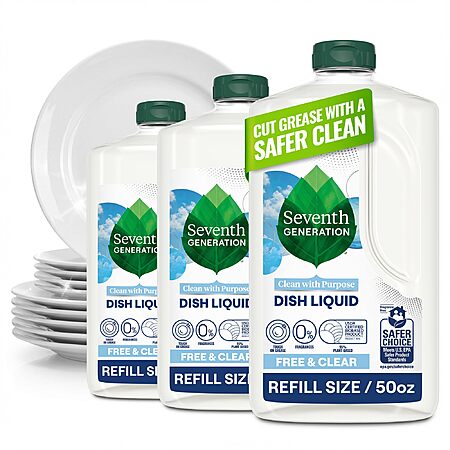 Select Accts: 3-Pk 50-Oz Seventh Generation Hand Dish Wash Refill (Free & Clear) $12 w/ S&S