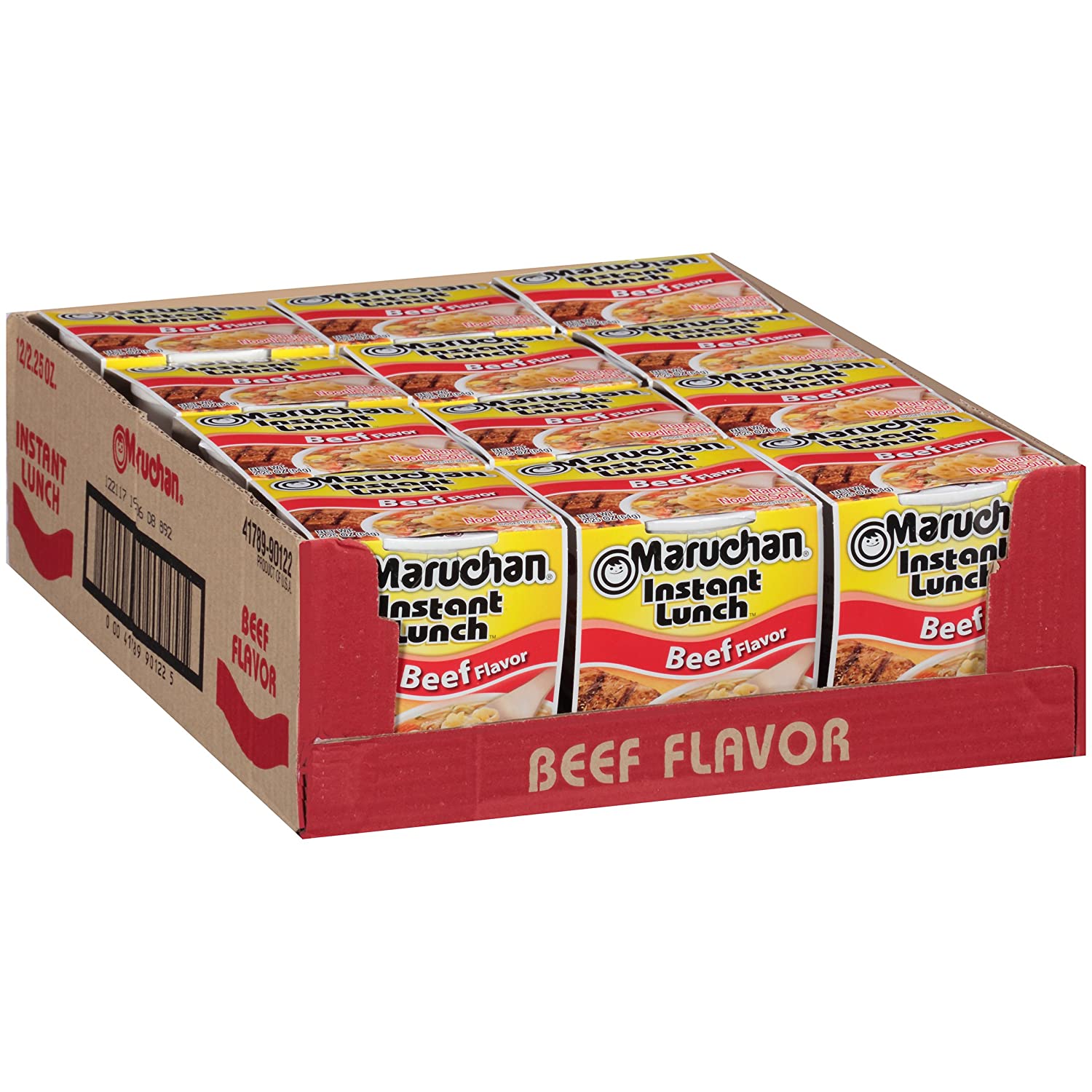 Maruchan Instant Lunch Shrimp Flavor Noodles, 2.25 Oz, Pack of 12 $3.15.  Beef $4.08 and Chicken $4.09