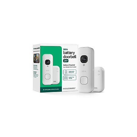 Blink Battery Doorbell 2K+ with Basic Ai Annual Plan — Wireless video doorbell, 2K video resolution, enhanced audio. Sync Module Core included – System (White)