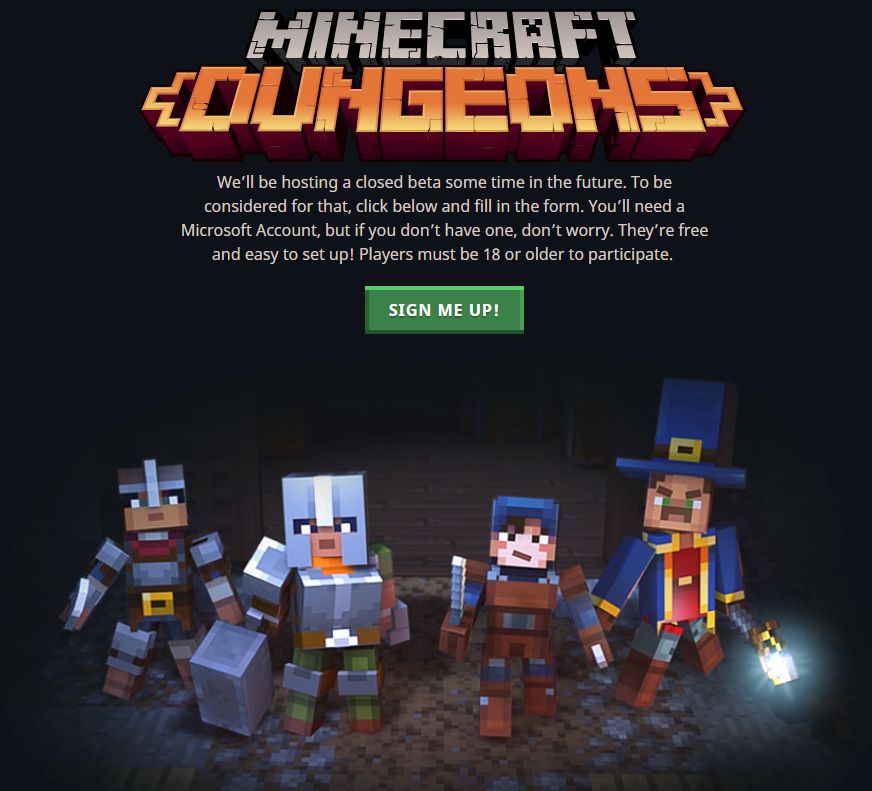 Minecraft: Dungeons Closed Beta Sign-up (Free)