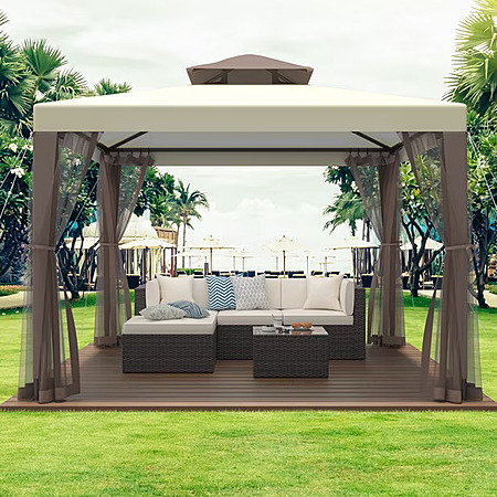 10'x10' Gazebo Outdoor Canopy Tent w/ Curtains (Beige) $95.99 + Free Shipping w/ Walmart+ or on $35+