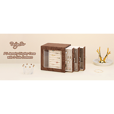 DesignSter Small Jewelry Box Organizer Case w/ 3 Side Drawers & Transparent Display Window (Brown) $5.19 + Free Shipping w/ Prime or on $35+