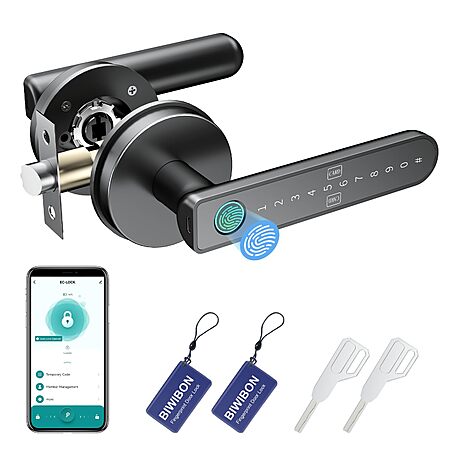 BIWIBON Fingerprint Door Lock / Knob w/ 5 Unlock Options (Black) $18.50 + Free S&H