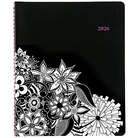 Cambridge 2026 Appointment Book Planner, Weekly & Monthly, 8-1/2" x 11", Large, Hourly, FloraDoodle, White and Black (589-905-26)