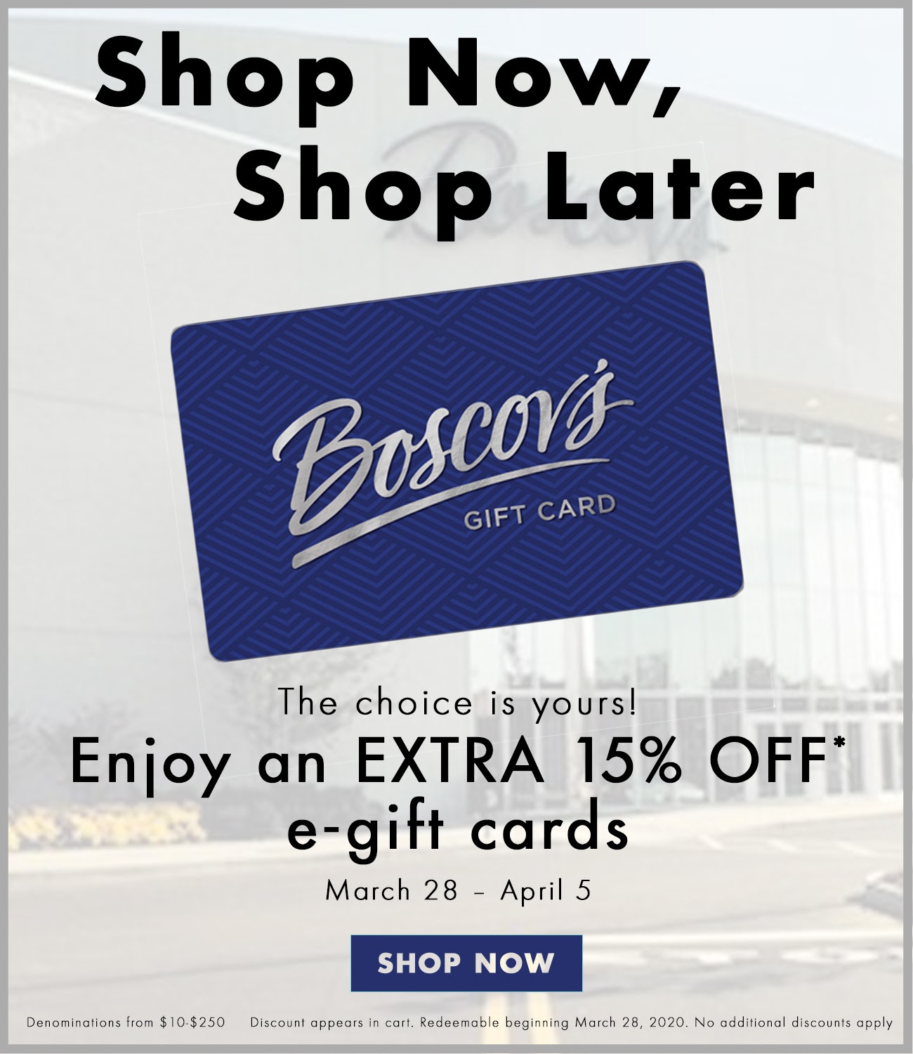 15% off Boscov's Gift Cards