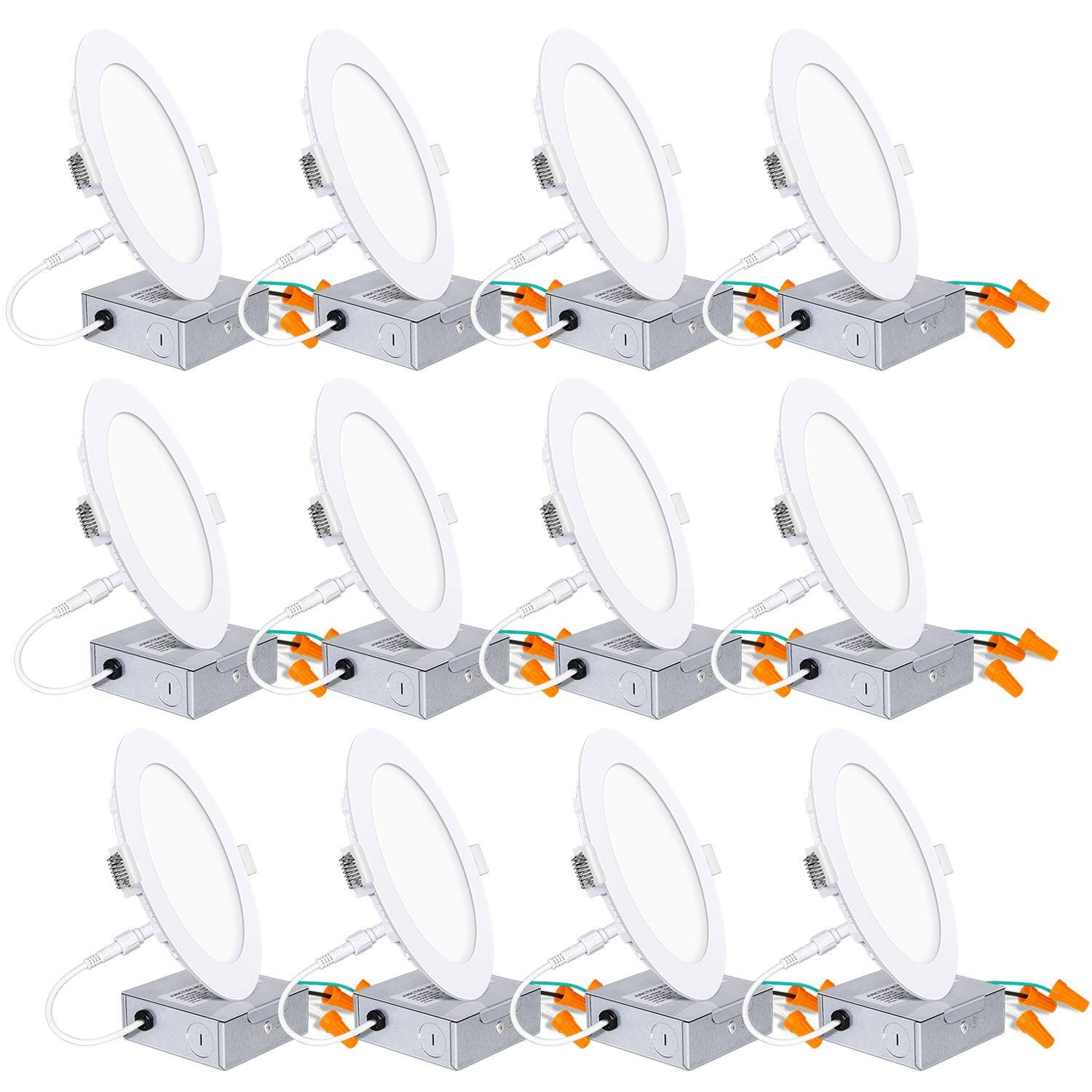 12 Pk 6 Inch LED Recessed Lighting with Junction Box, CRI90, 14W=100W, 1100lm, 3000K-5000K from $69.29 + Free Shipping