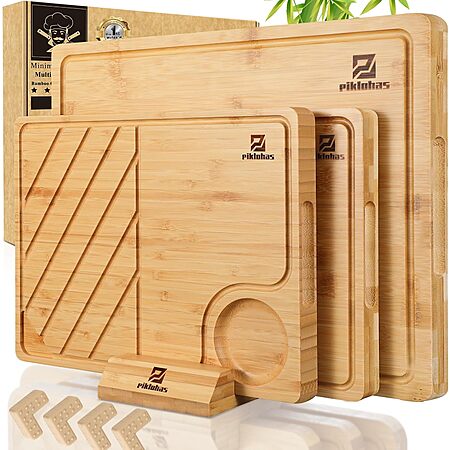 4-Piece Piklohas Bamboo Cutting Board Set w/ Detachable Non-Slip Grips (3 Boards + Stand) $23.99 + Free Shipping w/ Prime or on $35+