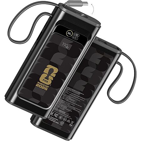 Wagon International 20000mAh 140W FIFA 2026 Portable 3-Port Power Bank w/ Built-In Cable (2x USB-C + USB-A, up to 190W combined) $39.99 + Free Shipping