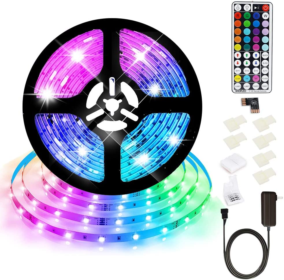Led Strip Lights 16.4ft RGB Color Changing Light Strips 5050 Black LED Strip Kit with 44 Keys RF Remote $8.29+FS