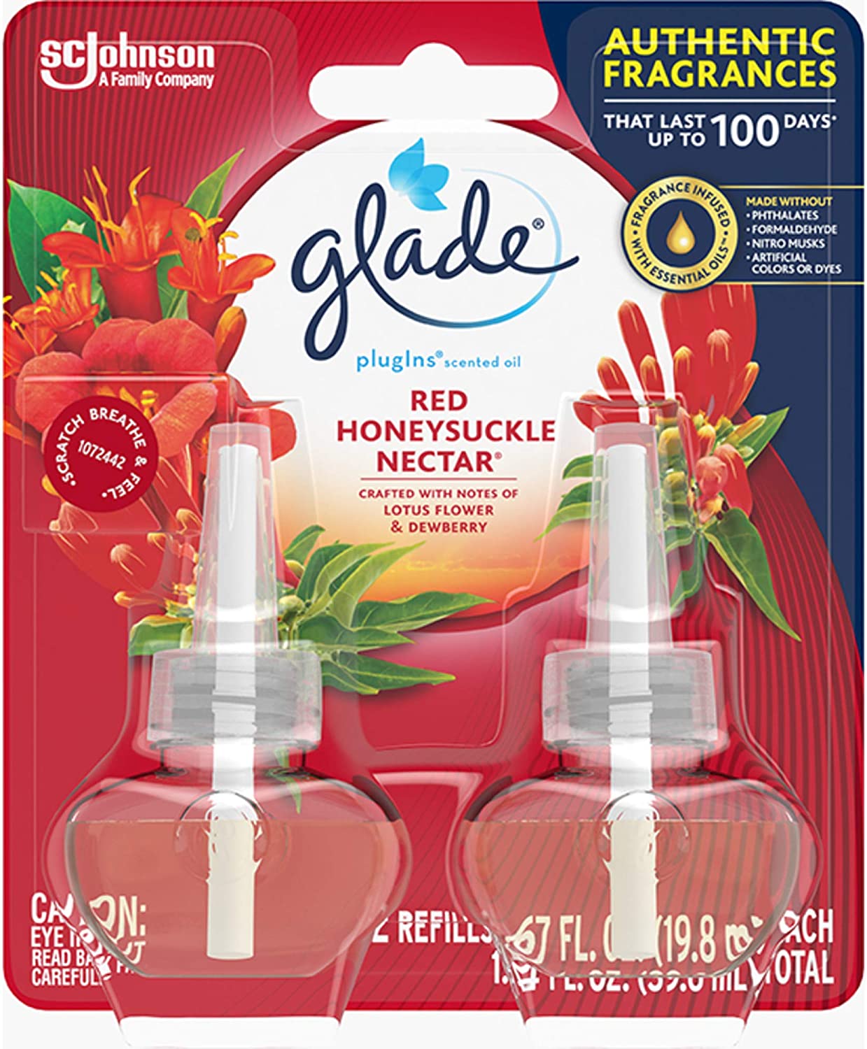 2-Pack Glade PlugIns Refills Air Freshener (Red Honeysuckle Nectar) $2.50 + Free Shipping w/ Prime or $25+