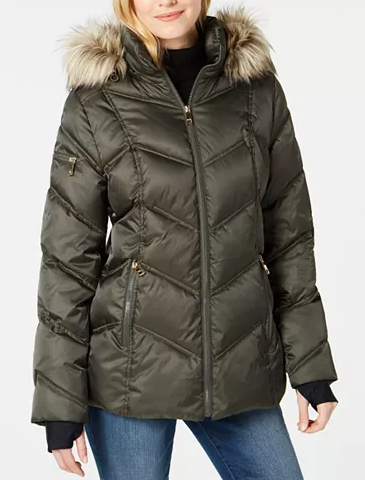 Nautica Women's Faux-Fur-Trim Hooded Puffer Coat (various colors) $29, GUESS Women's Hooded Faux-Fur-Trim Puffer Coat (black) $33 & More + Free S/H on $25+