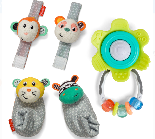 Infantino Rattle & Teether Toy Set w/ Spin & Teethe Gummy Rattle, Wrist Rattles & Foot Rattles (yellow or pink) $10 + Free Shipping on $35+