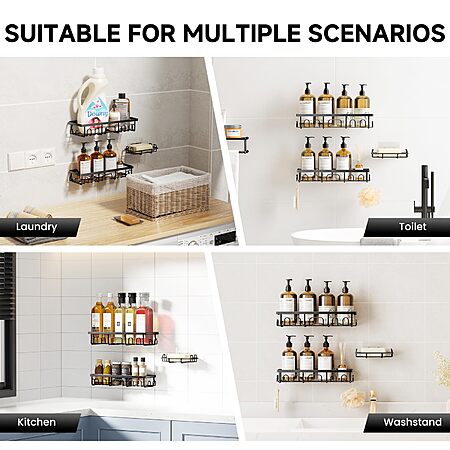 Shower Caddy, 3 Pack Shelves for Bathroom/Kitchen/Home Organizers and Storage, Black - No Drilling $6.99