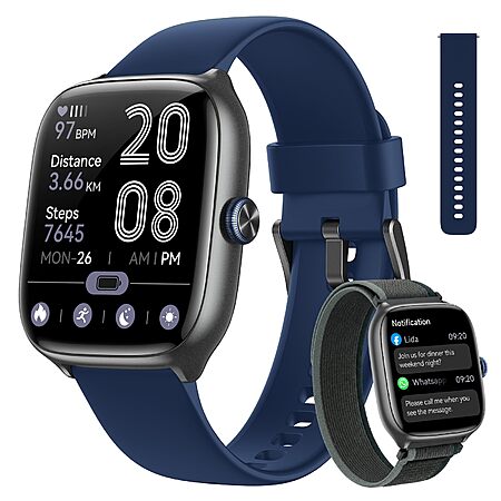 Smart Watch for Men Women Android & iPhone [40mm 3 Bands, Deep Blue]