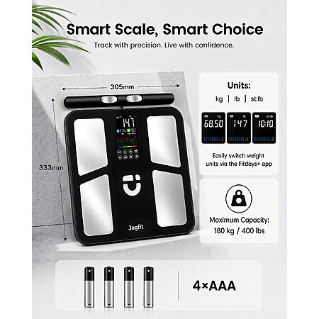Jogfit Smart Scale w/ 8-Electrode BIA, Full Body Composition Analysis for $45.99 (Reg. $99.99) + Free Shipping w/ Promo Code