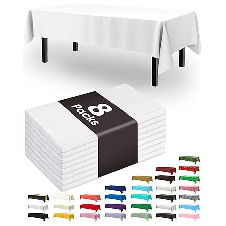 Pureegg Plastic Table Cloth Disposable 8 Pack, 54 x 108 Inch Table Cloths, White - $3.59