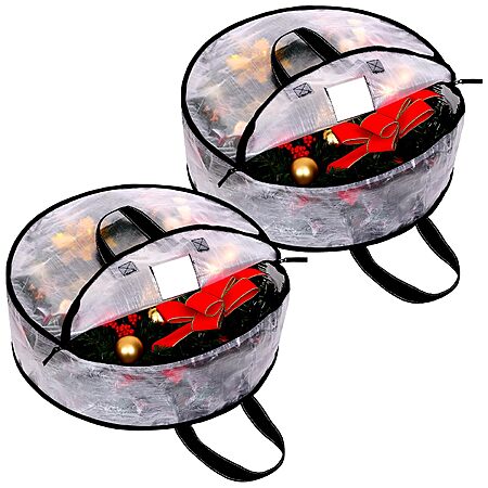 2 Pack Clear Christmas Wreath Storage Container, 24 x 8 Inch Wreath Storage Bag - $7.79