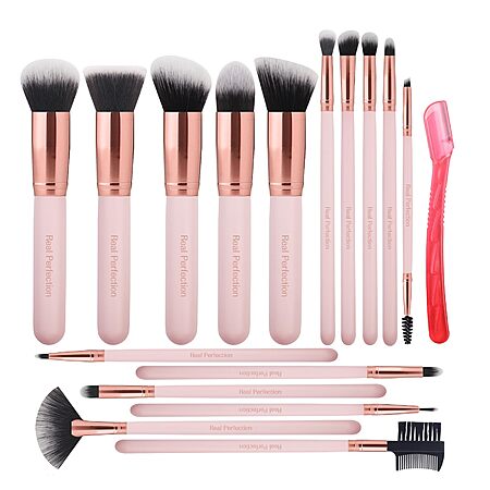 Real Perfection Makeup Brush Set 16 Pcs with 1 Eyebrow Razor (pink) - $6.79