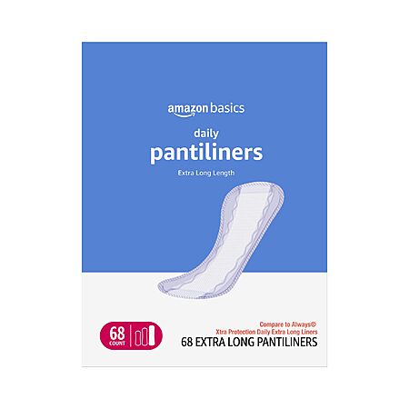 Amazon Basics Daily Pantiliner, Extra Long Length, Pads for Women, Unscented, 68 Count - $3.59