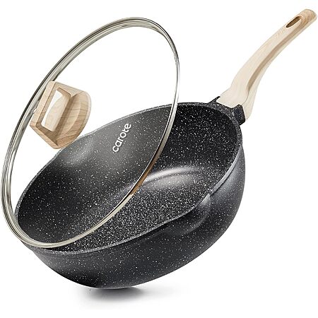 4.5-Qt 10" Carote Nonstick Deep Frying Pan w/ Lid (Granite or White) $20 