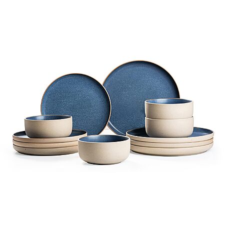 Dafuceramic 12 Pieces Dinnerware Sets,Plates and Bowls Sets,Handmade Reactive Glaze Dishes Set for 4 (3 color options) - $39.99