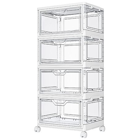 Kmiectse Clear Storage Bins with Lids - 4 Tier Plastic Bins with Wheels, Stackable Storage Bin - $35.99