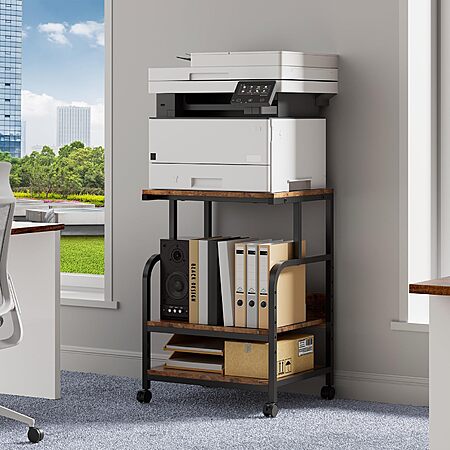 Warmiehomy Printer Stand, 20×16×28'' Printer Table with Wheels, Rustic Brown - $34.71