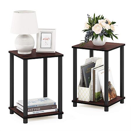 Furinno Turn-N-Tube End Table Corner Shelves, Set of 2, Dark Cherry/Black - $17.28