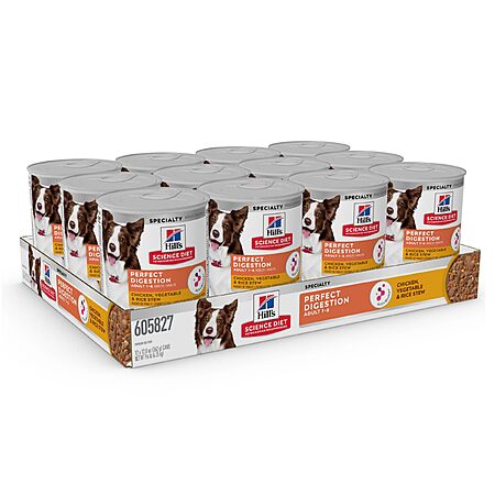 Hill's Science Diet Adult 1-6 Perfect Digestion Wet Dog Food, Chicken, Vegetable, & Rice, 12.8 oz. Cans, 12-Pack - $16.17 AC + S&S