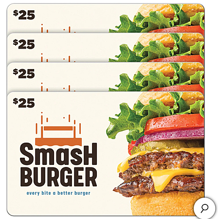 Costco Members: $100 (4x $25) Smashburger Gift Card (Email Delivery) $70