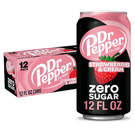 12-Pk 12-Oz Dr Pepper Zero Sugar Soda (Strawberries & Cream Soda) 3 for $14.75 w/ S&S