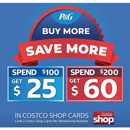 Costco - Get $25 or $60 Costco Shop Card When You Buy Select P&G Items